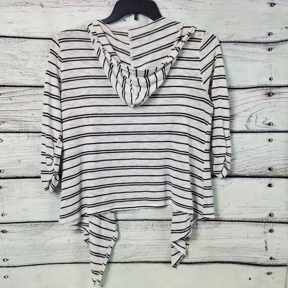 Maurices Women's XL Hooded Open Front Cardigan Black White Stripe Drape Hem Ligh - Picture 2 of 7